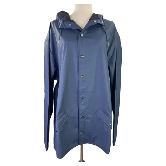 RAINS UNISEX  HOODED RAIN JACKET NAVY SZ L/XL - Picture 5 of 14